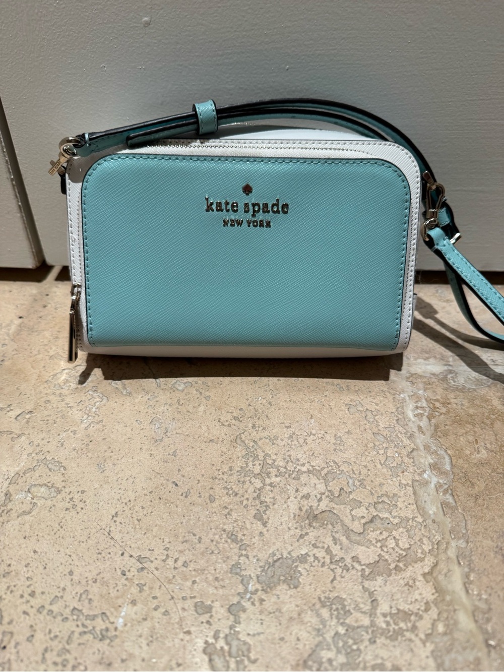 kate spade Mint Green and White Crossbody Wallet